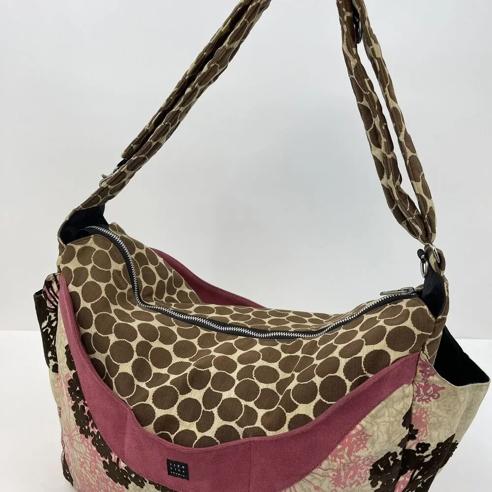 1154 Lill Studio Custom Pink & Brown Floral & Polka Dot Diaper Bag 20